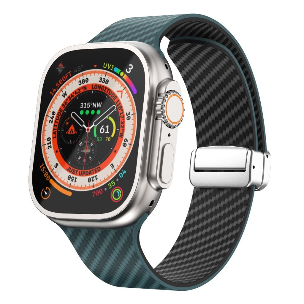 Apple Watch 49 / 46 / 44 / 42mm Klockarmband kolfibertextur - Turkos/Svart
