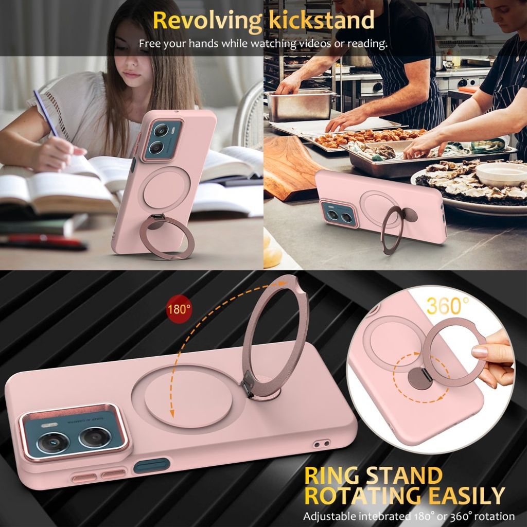 Motorola Moto G06 Power 4G/G06 4G Deksel MagSafe & Roterende Ring - Rosa