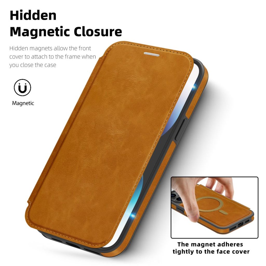 iPhone 14 Pro Max MagSafe RFID Blocking Wallet Cover - Brown