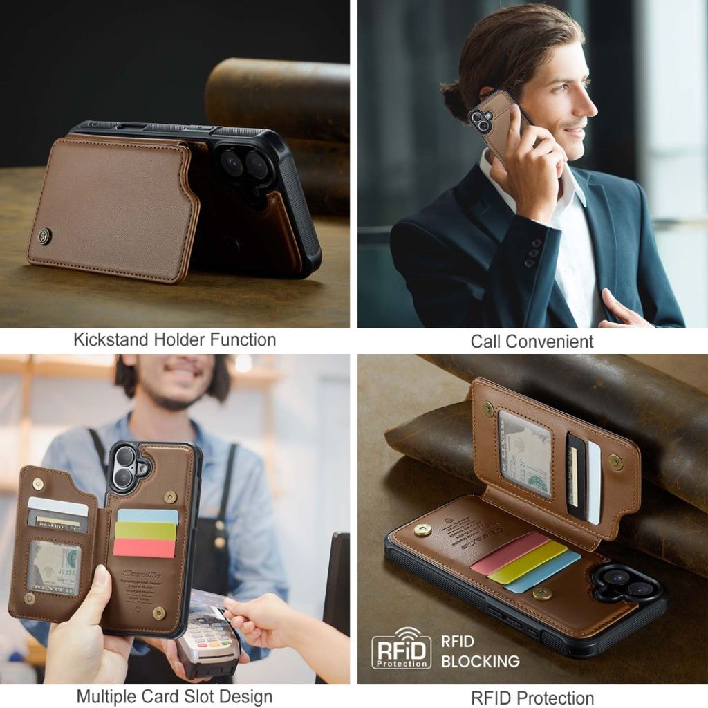 CASEME iPhone 16 Plus Case with 5 Card slots - Brown