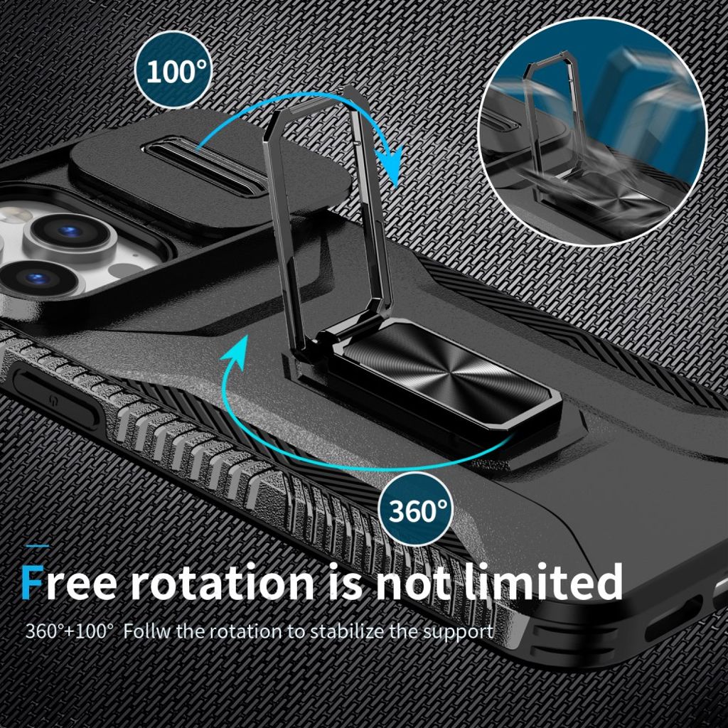 iPhone 14 Pro Max Case Kickstand Sliding Lens Cover – Black