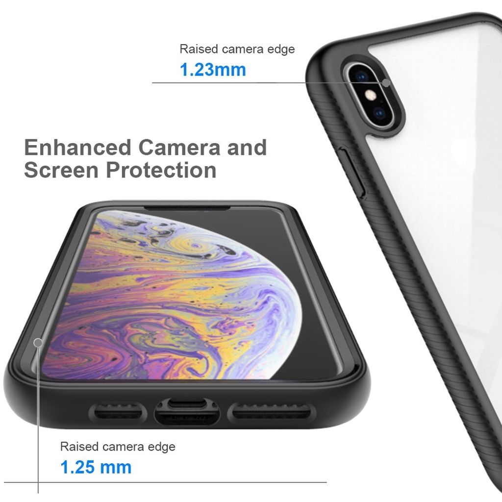 iPhone XS Max Cover Hybrid Stødsikker med Skærmbeskyttelse - Mørkeblå/Sort