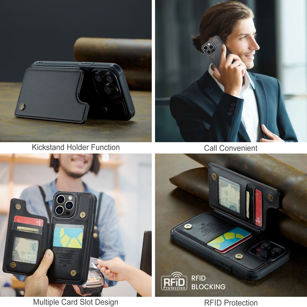 CASEME iPhone 15 Pro Plånboksskal RFID-blockerande Kortfack - Svart