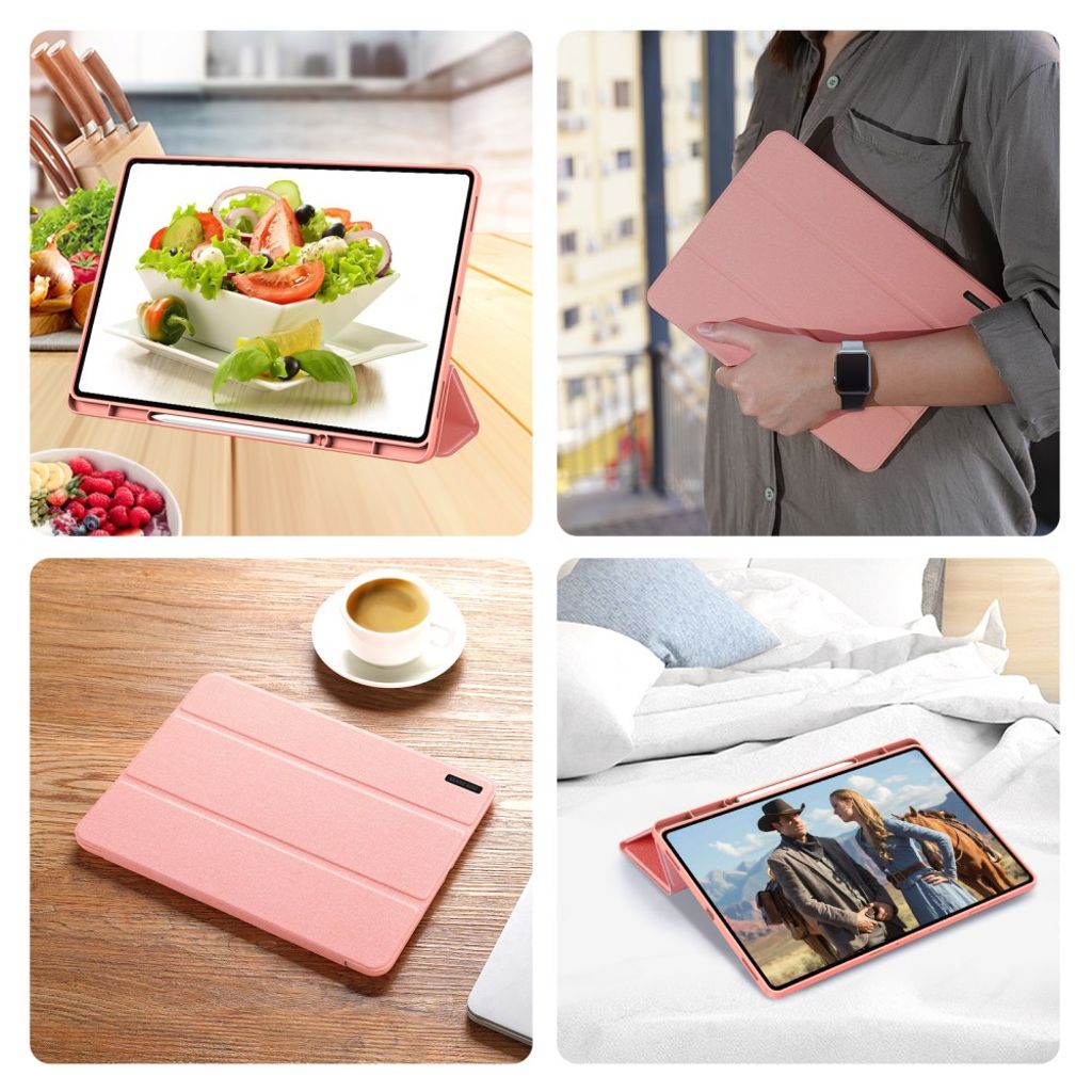 DUX DUCIS Tab S11 Ultra etui tri-fold stativ i PU-lær – Rosa