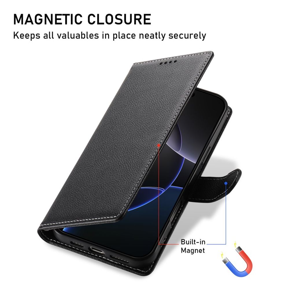 iPhone 18 Pro Max/17 Pro Max PU-skinnlommebokdeksel – svart