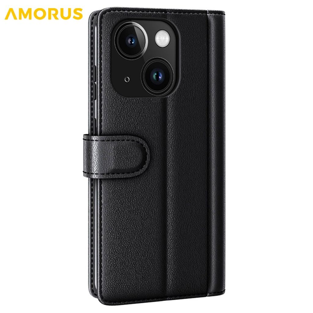 AMORUS iPhone 15 Wallet Cover Stand – Black