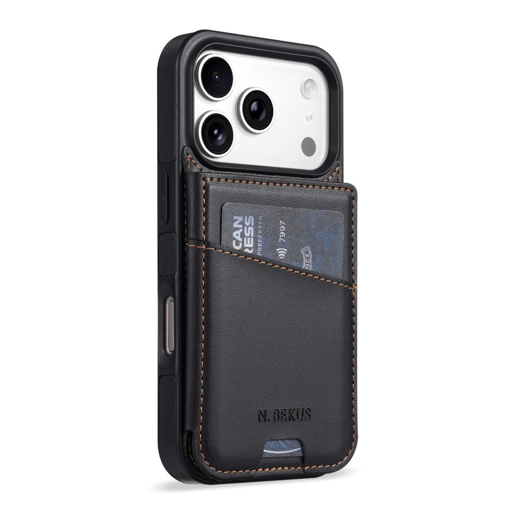 N.BEKUS iPhone 18 Pro/17 Pro Lompakkokuori RFID-suojauksella - Musta