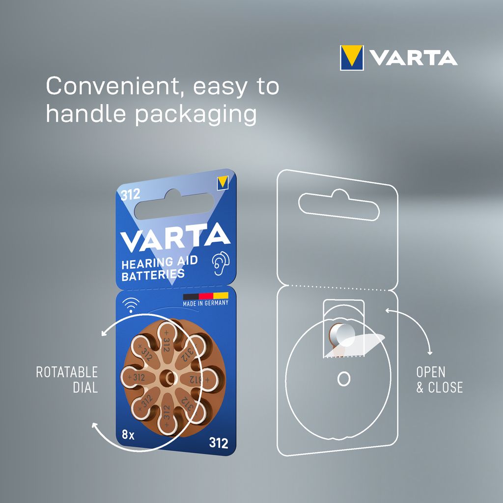 VARTA høreapparatbatterier 312, 1 kort med 8 stk