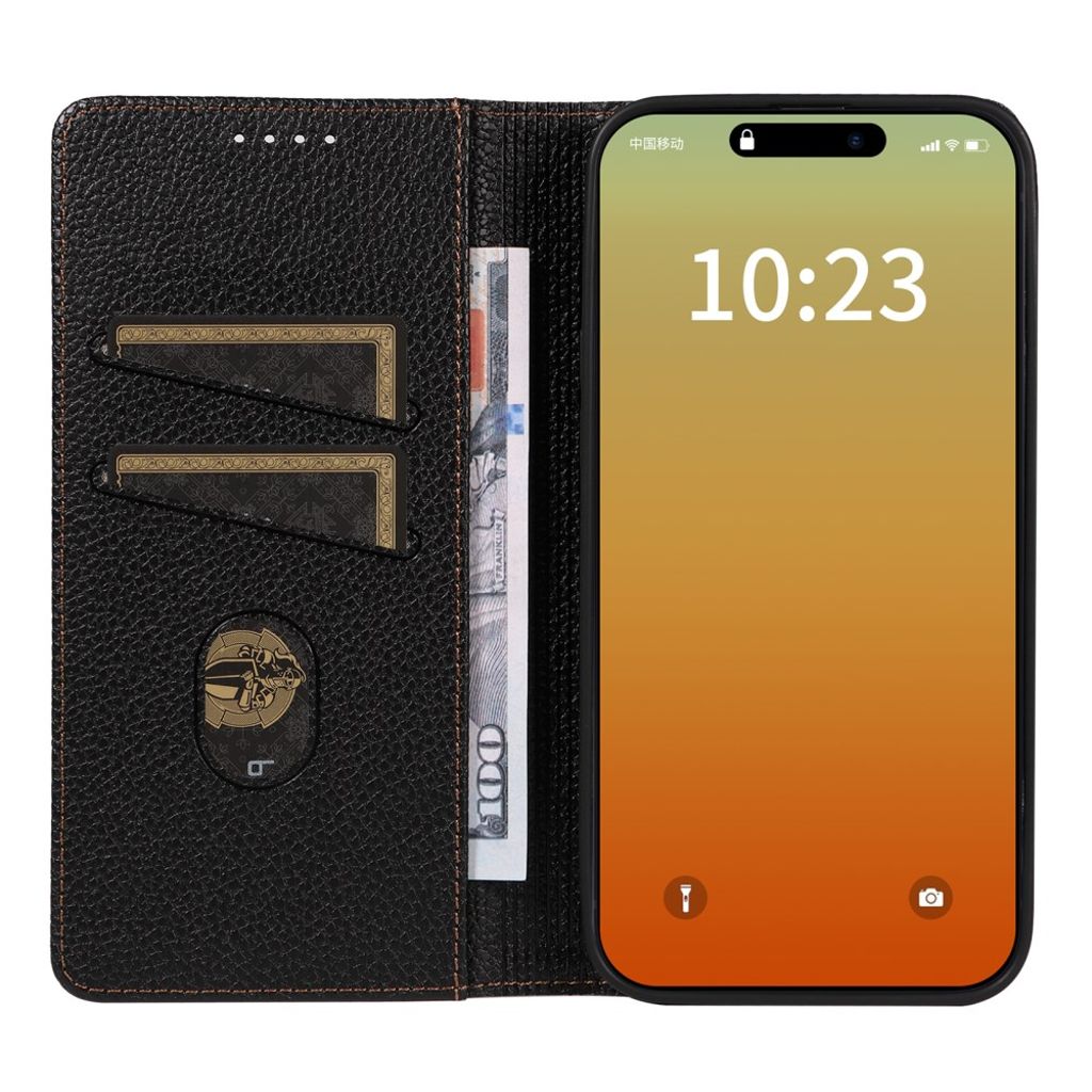 iPhone 14 Pro Lompakkokotelo RFID-estävällä ja jalustalla - Musta