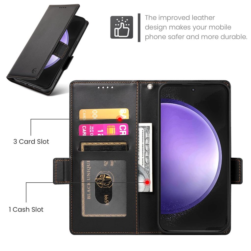 Samsung Galaxy S26 FE PU-skinnlommebokdeksel med stativ – svart