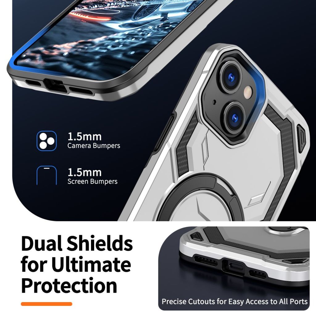 iPhone 13 Kuori Magneettirengas Kickstand Hybrid - Harmaa