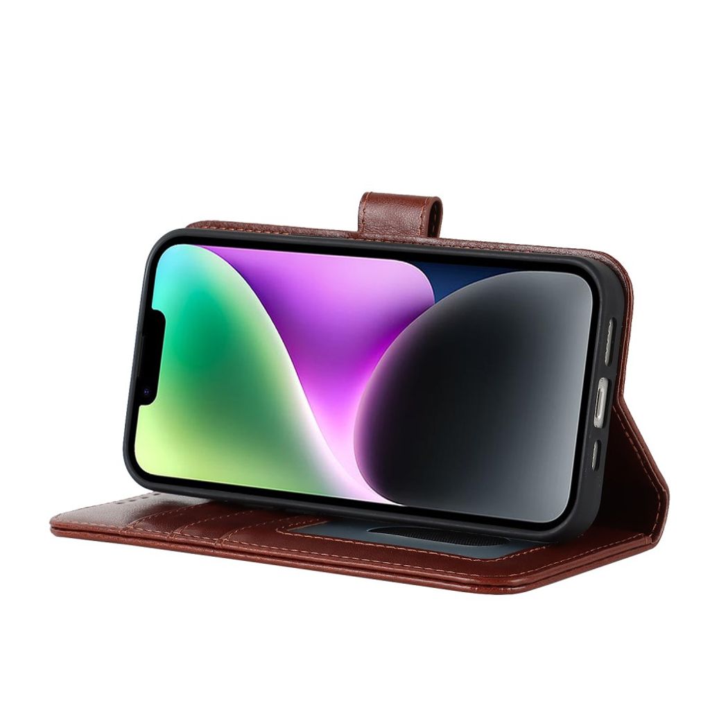 iPhone 14 Plus Lommeboketui med Stativ - Brun