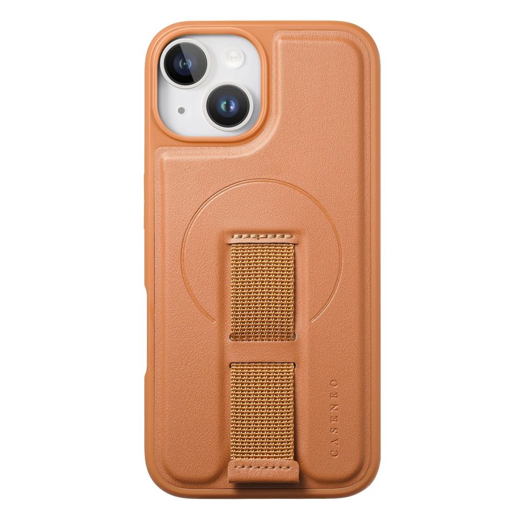 CASENEO iPhone 15 Plus/14 Plus MagSafe-kuori käsihihnalla – Ruskea