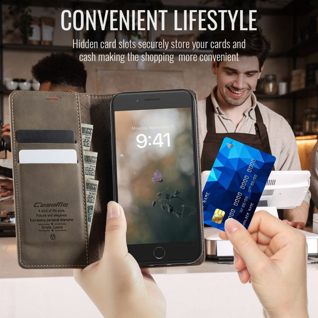 CASEME iPhone 6 Plus / 7 Plus / 8 Plus Fodral med Stativ - Brun