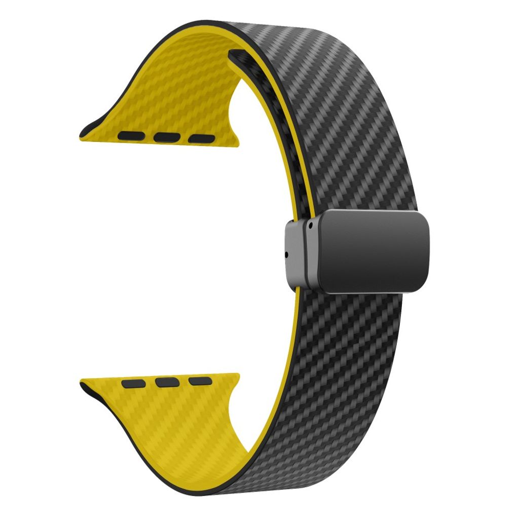 Apple Watch 42 / 41/ 40 / 38mm Klockarmband kolfibertextur - Svart/Gul