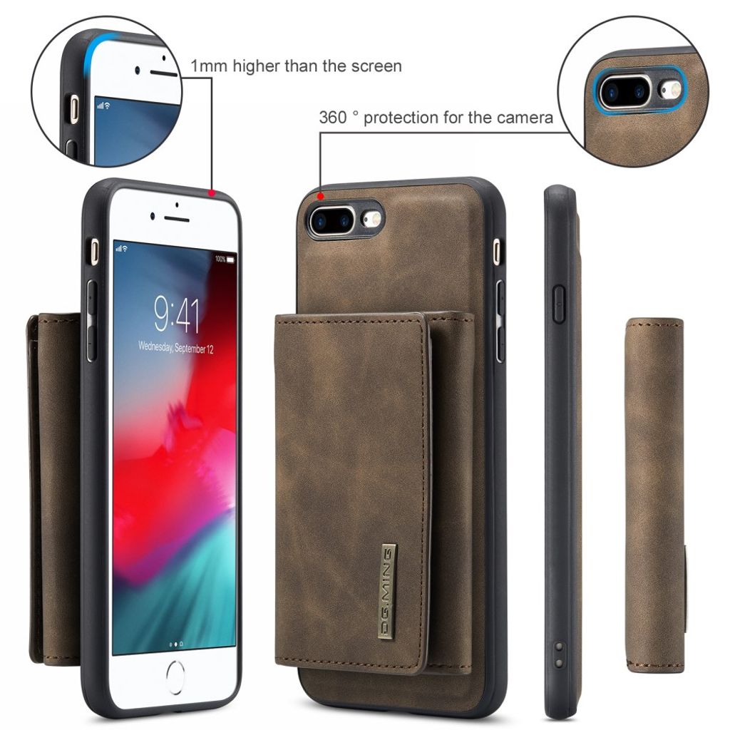 DG.MING iPhone 7 Plus / 8 Plus Skal med Plånbok - Mörkbrun