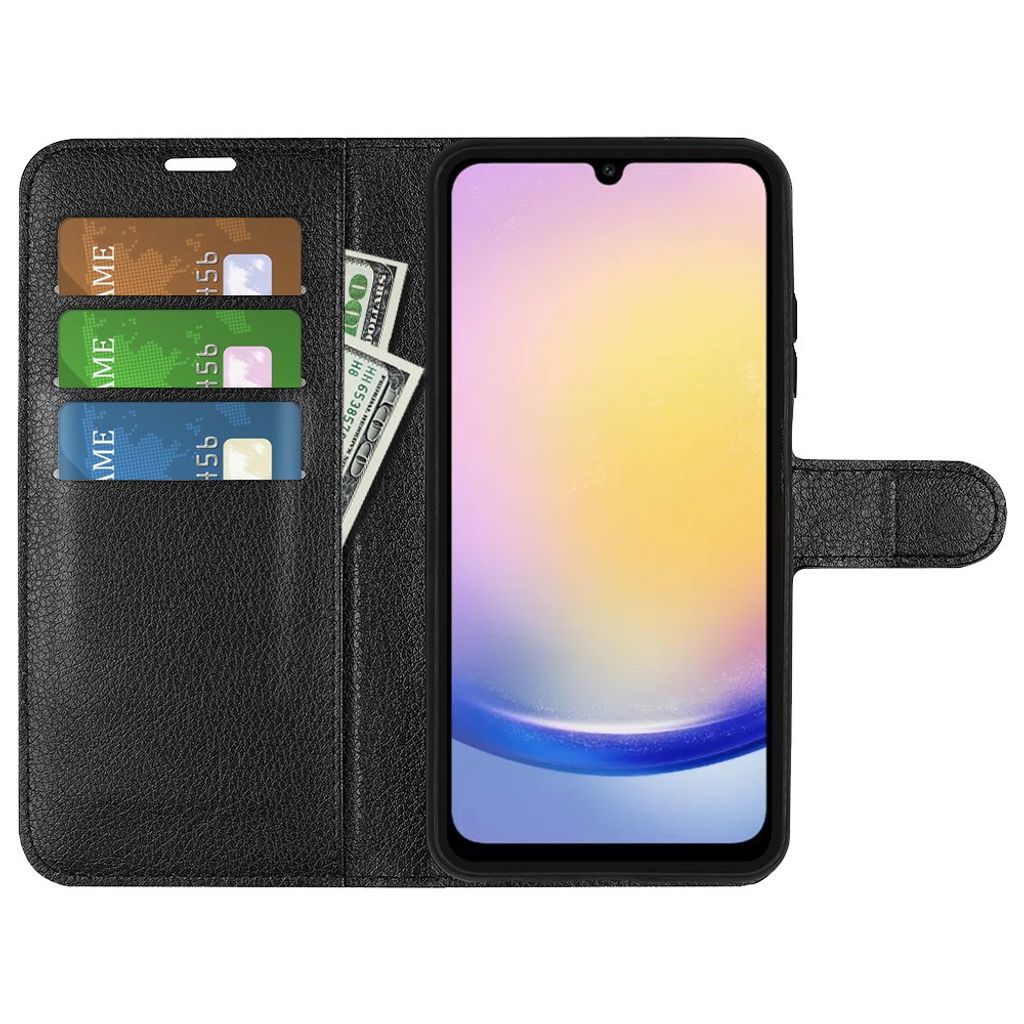 Samsung Galaxy A26 5G Lompakkokotelo Litchi-kuvio PU-nahka – Musta