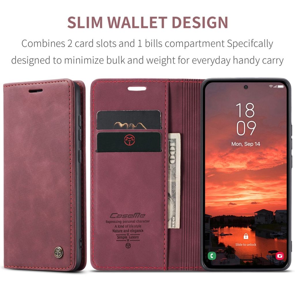CASEME Samsung Galaxy S25 FE Plånboksfodral med Kortfack - Röd