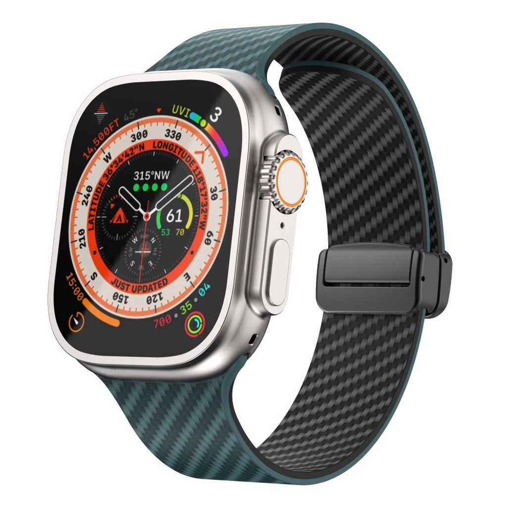 Apple Watch 49 / 46 / 44 / 42mm Klockarmband kolfibertextur - Turkos/Svart
