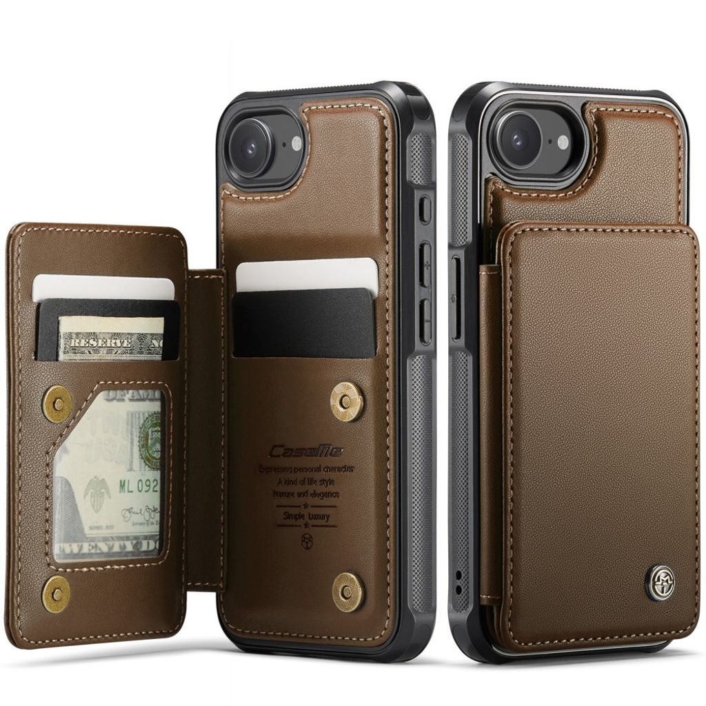CASEME C22 Wallet Case with RFID Blocking for iPhone 16e – Brown