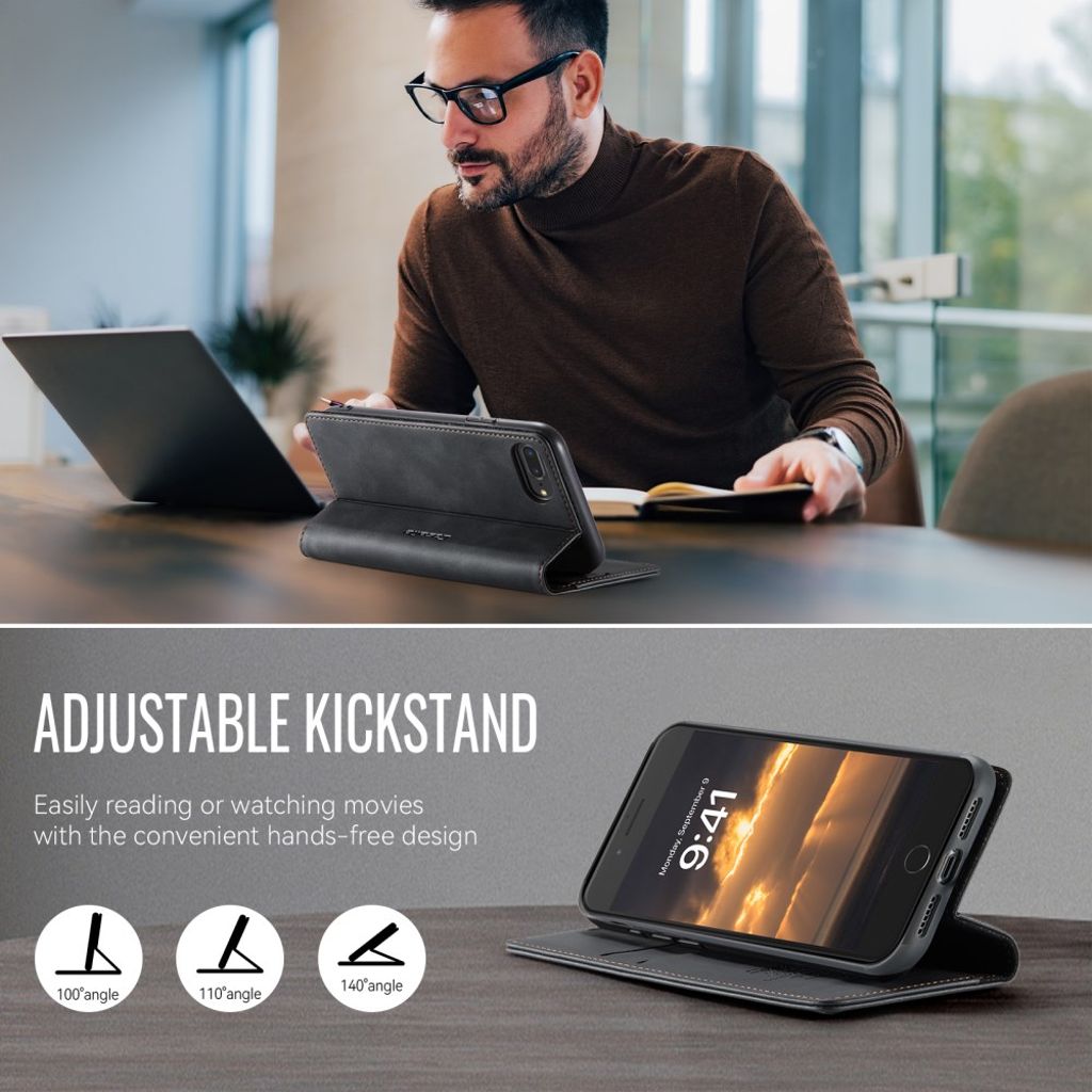 CASEME iPhone 6 Plus / 7 Plus / 8 Plus Kotelo Jalusta - Musta