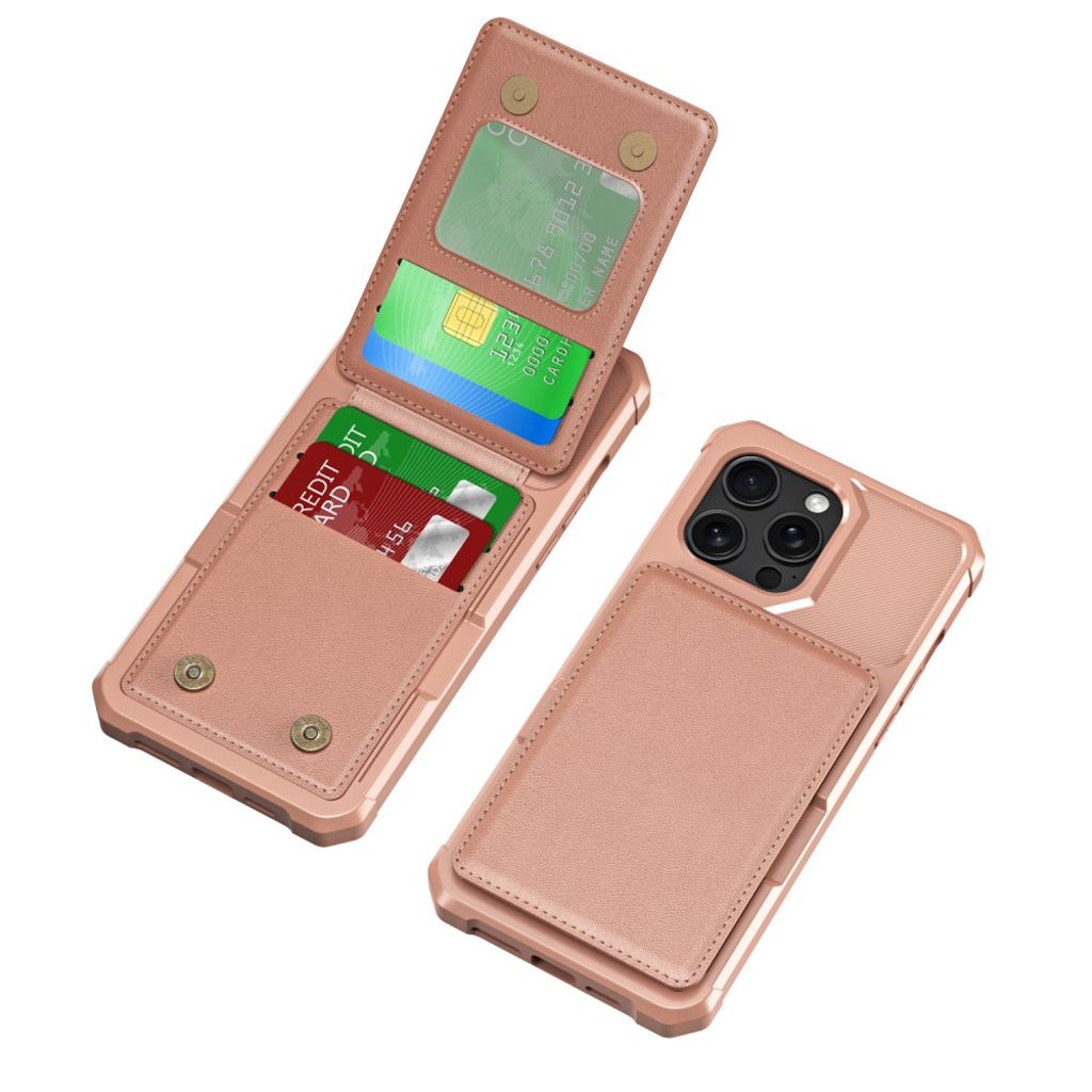 iPhone 13 Pro Kuori Kortin haltija Jalusta PU-nahka - Ruusu kultaa