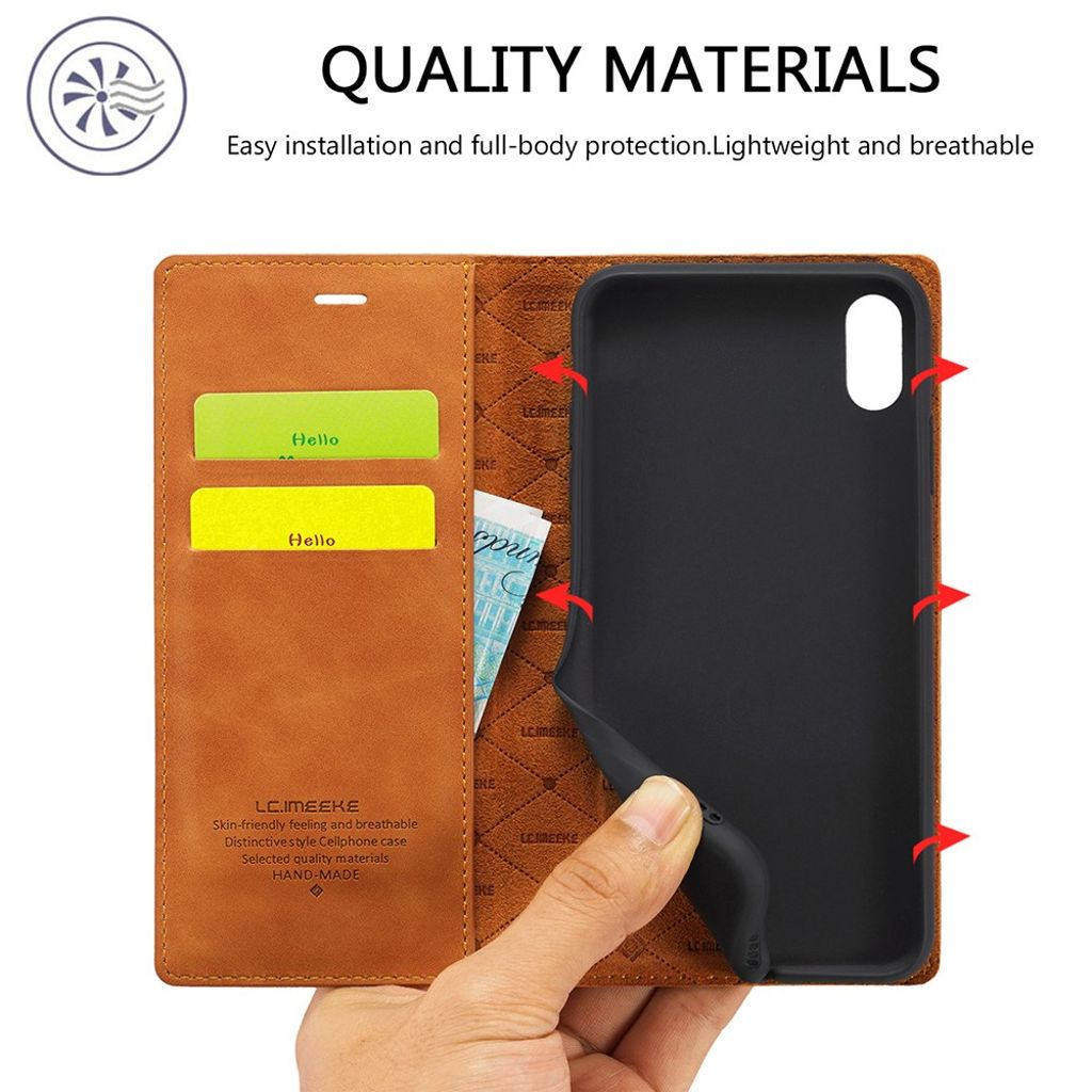 LC.IMEEKE iPhone X/XS Lompakkokotelo Jalustalla - Ruskea