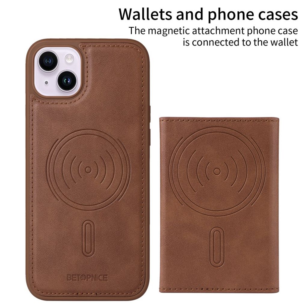 BETOPNICE iPhone 14 Plus MagSafe Deksel Lommebok - Brun