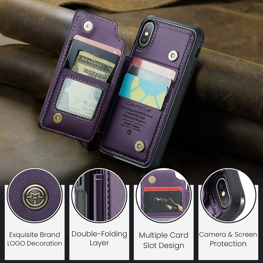 CASEME iPhone XS Max Pungcover med RFID-blokerende Kortholder – Lilla