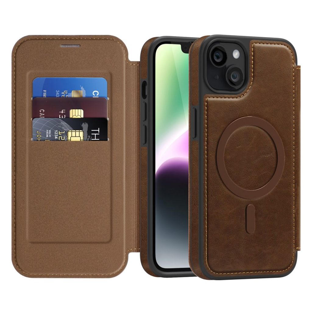 iPhone 14 Plus Plånboksfodral MagSafe & RFID-blockerande - Kaffe