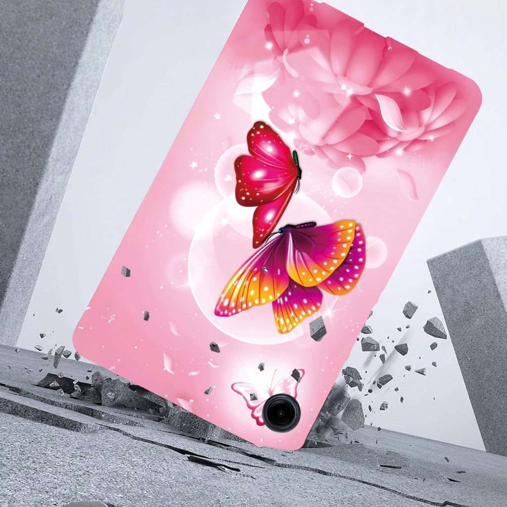 Samsung Galaxy Tab A11/A9 Cover med tryk - Lyserød Sommerfugl