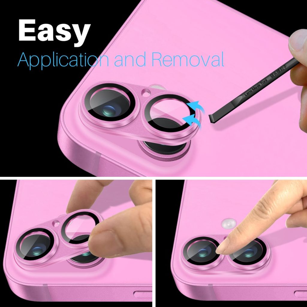 NORTHJO iPhone 16/16 Plus Kamera Linsebeskyttelse Metall Glass - Rosa