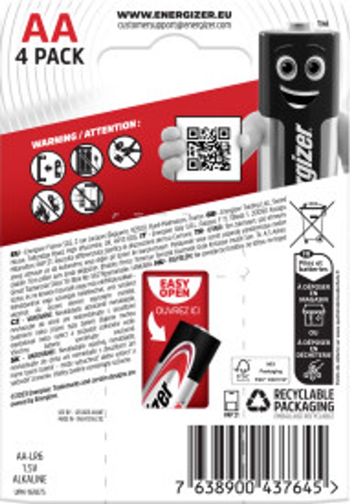 Energizer Max AA-batteri LR6 1,5V - 4-pakning