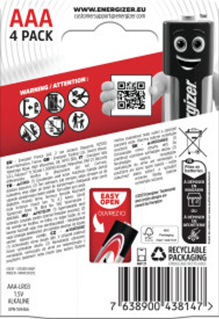 Energizer Max AAA-Batterien LR03 1,5 V – 4er-Pack