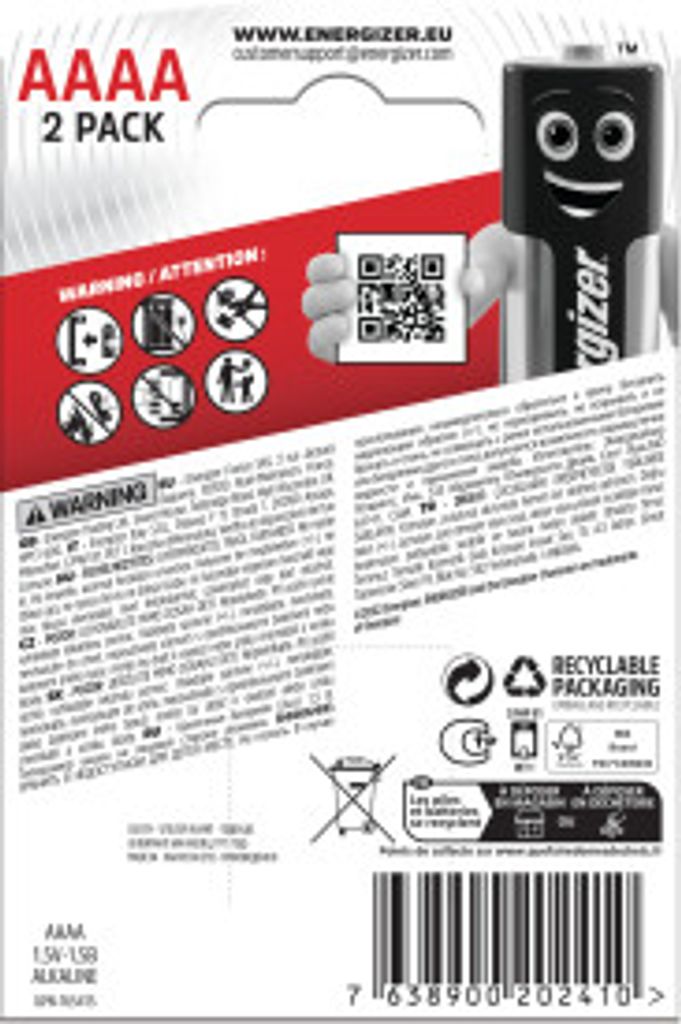 Energizer Alkaline AAAA LR61 1.5V – 2-pak