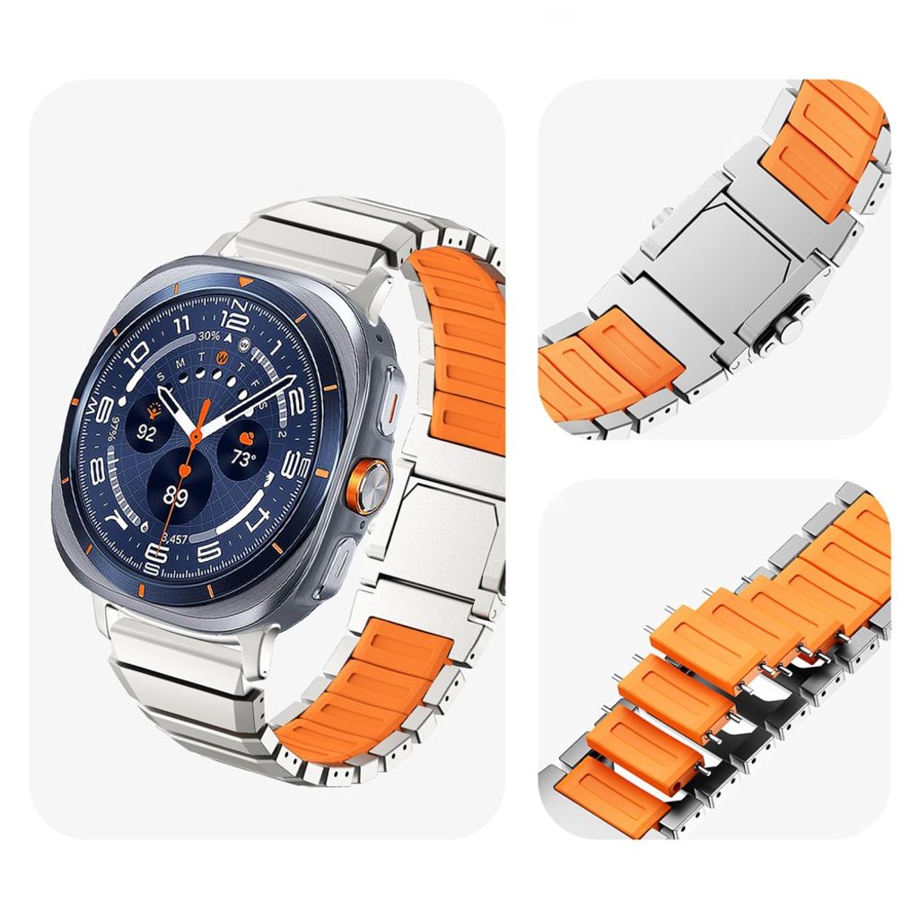 Samsung Galaxy Watch Ultra2 Klokkerem i titan og silikon - Sølv/Svart