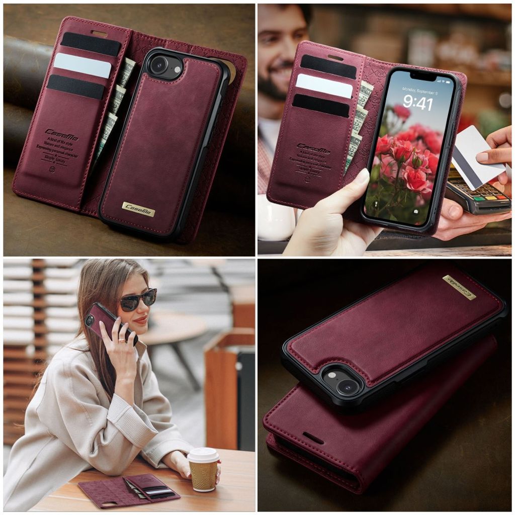 CASEME C49 Lommeboketui med Kortholder for iPhone 16e – Rød