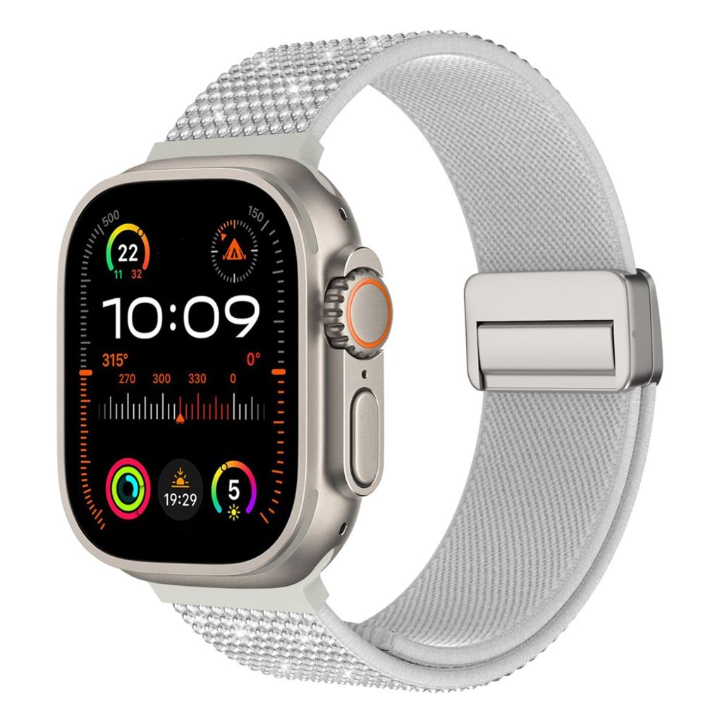 Apple Watch 42/41/40/38mm Klockarmband i Nylon med Strass - Vit