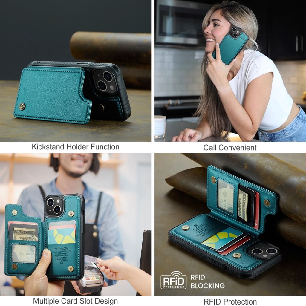 CASEME iPhone 14 Plus C22 Lompakkokuori RFID-estolla – Vihreä