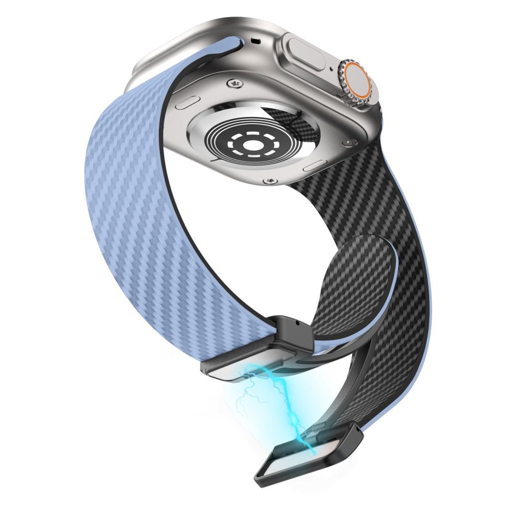 Apple Watch 49 / 46 / 44 / 42mm Klockarmband kolfibertextur - Ljusblå/Svart