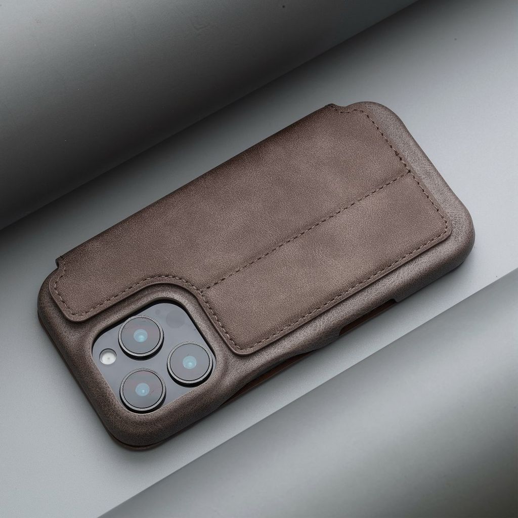 LC.IMEEKE iPhone 16 Pro Etui med Stativ - Mørkbrun