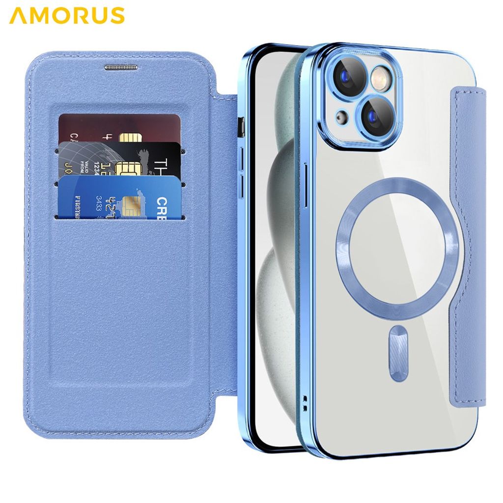 AMORUS iPhone 14 MagSafe RFID Pungetui – Blå