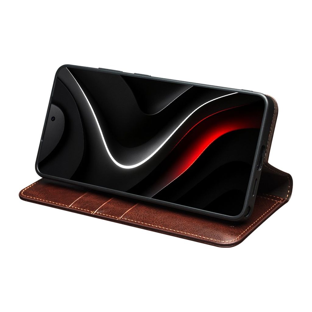 QIALINO Samsung Galaxy S26 Ultra Lommeboketui i Ekte Skinn - Brun