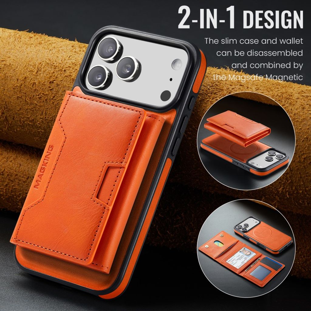 MAGKING iPhone 18 Pro Max/17 Pro Max MagSafe Kuori irrotettavalla lompakolla - Oranssi
