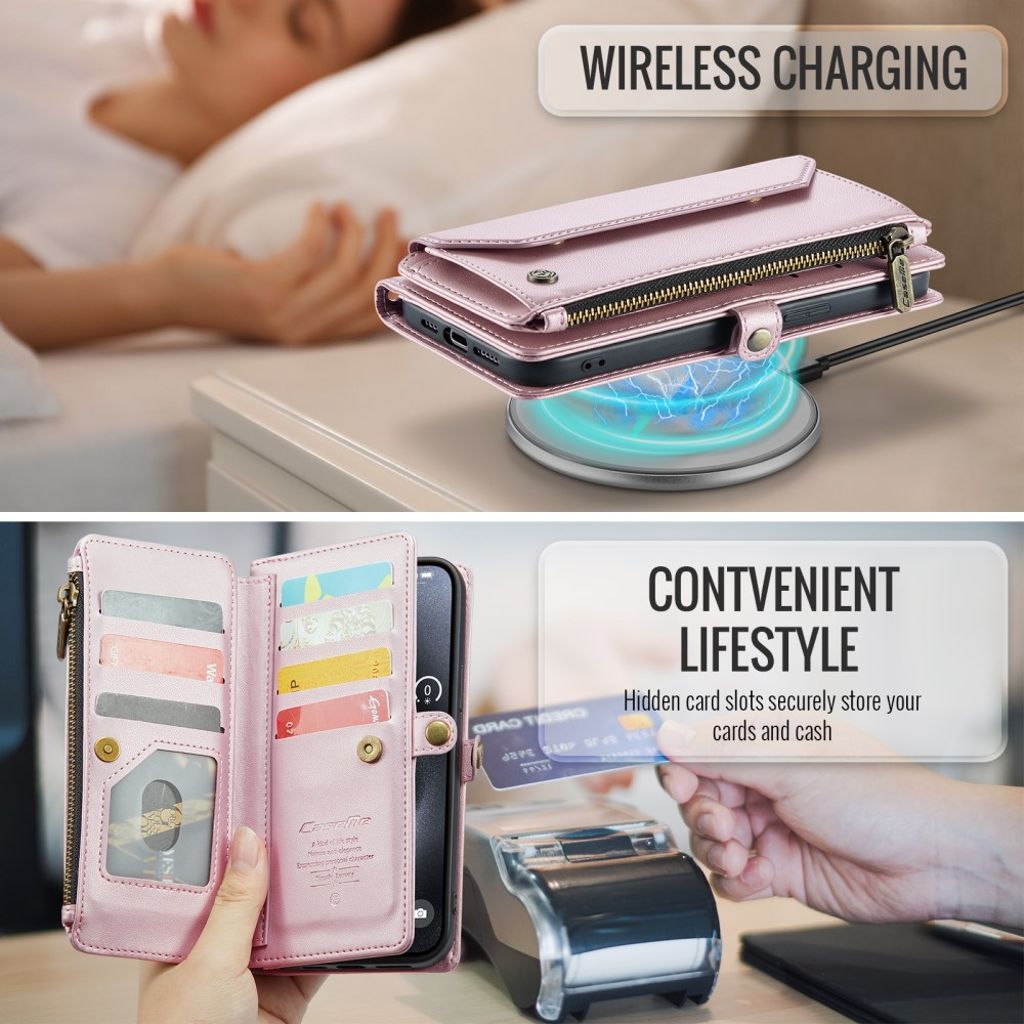 CASEME iPhone 15 Pro Max Cover with 10 Card Slots - Pink