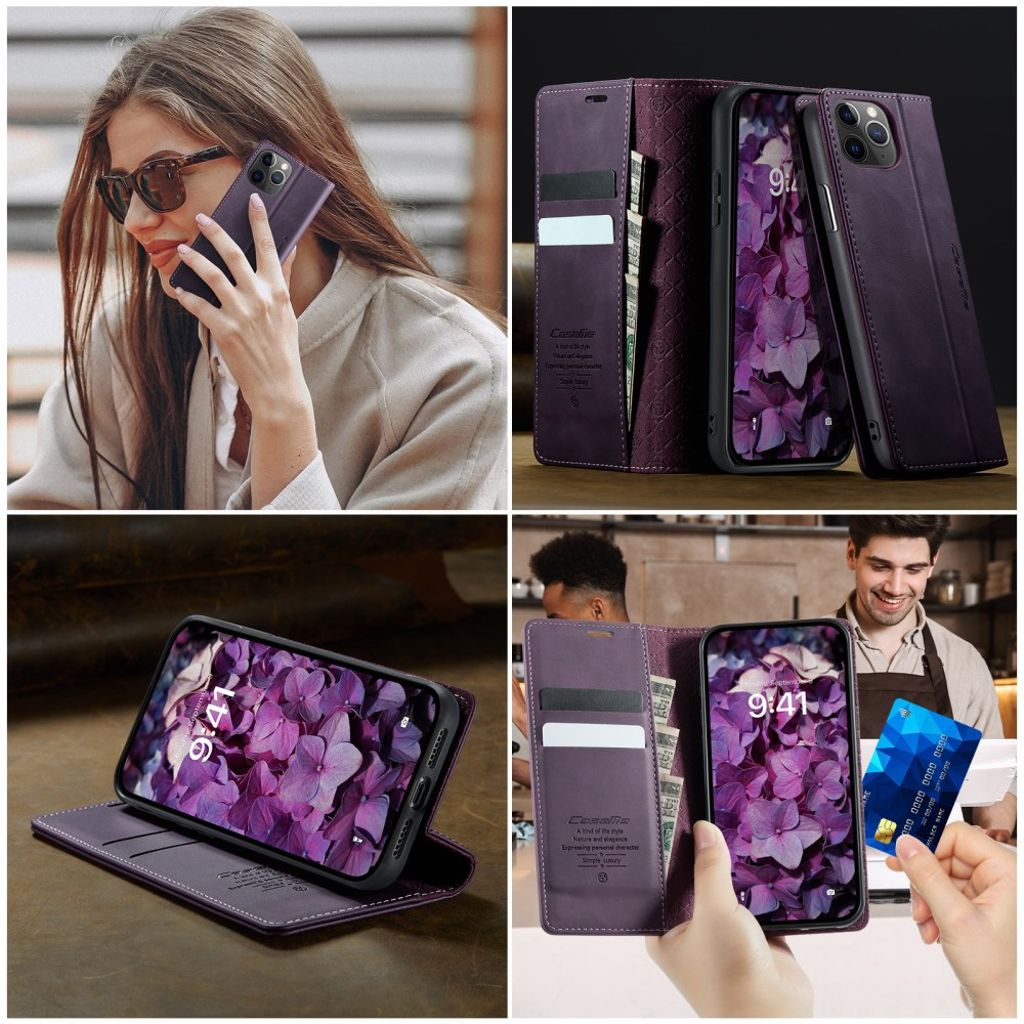 CASEME iPhone 11 Pro Max Pungetui RFID-blokerende Stativ – Lilla