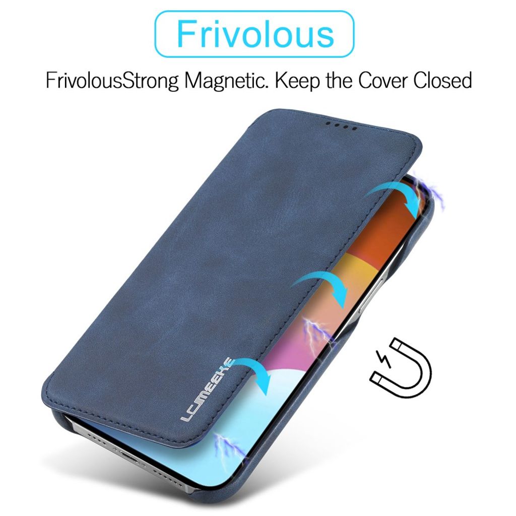 LC.IMEEKE iPhone 15 Wallet Cover Stand Card Holder - Blue