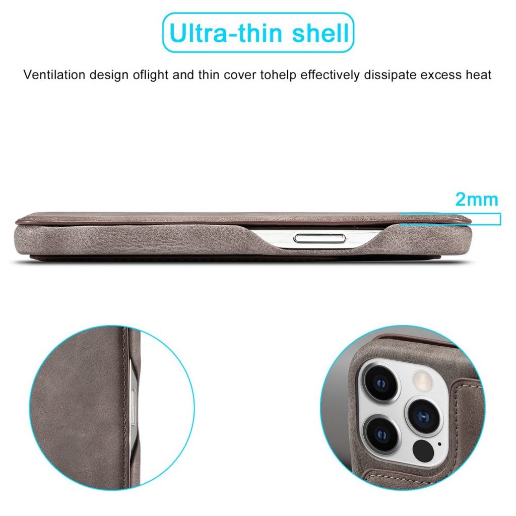 LC.IMEEKE iPhone 14 Pro Max Wallet Cover Card Holder Stand - Dark Brown