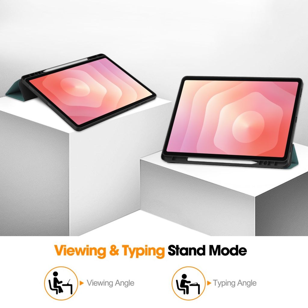 Samsung Galaxy Tab S12 Plus Fodral med stativ och pennfack - Grön