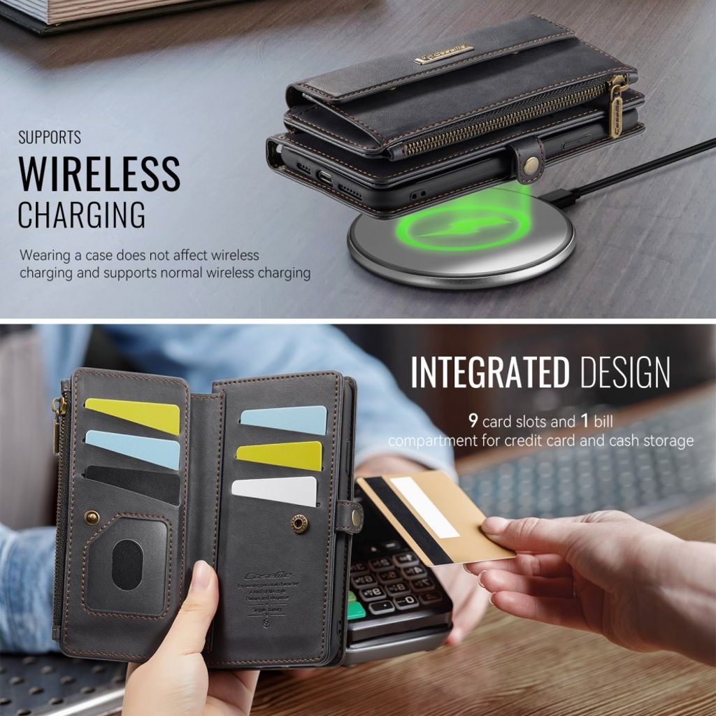 CASEME C39 Plånboksfodral RFID-blockerande med stativ för iPhone XR – Svart